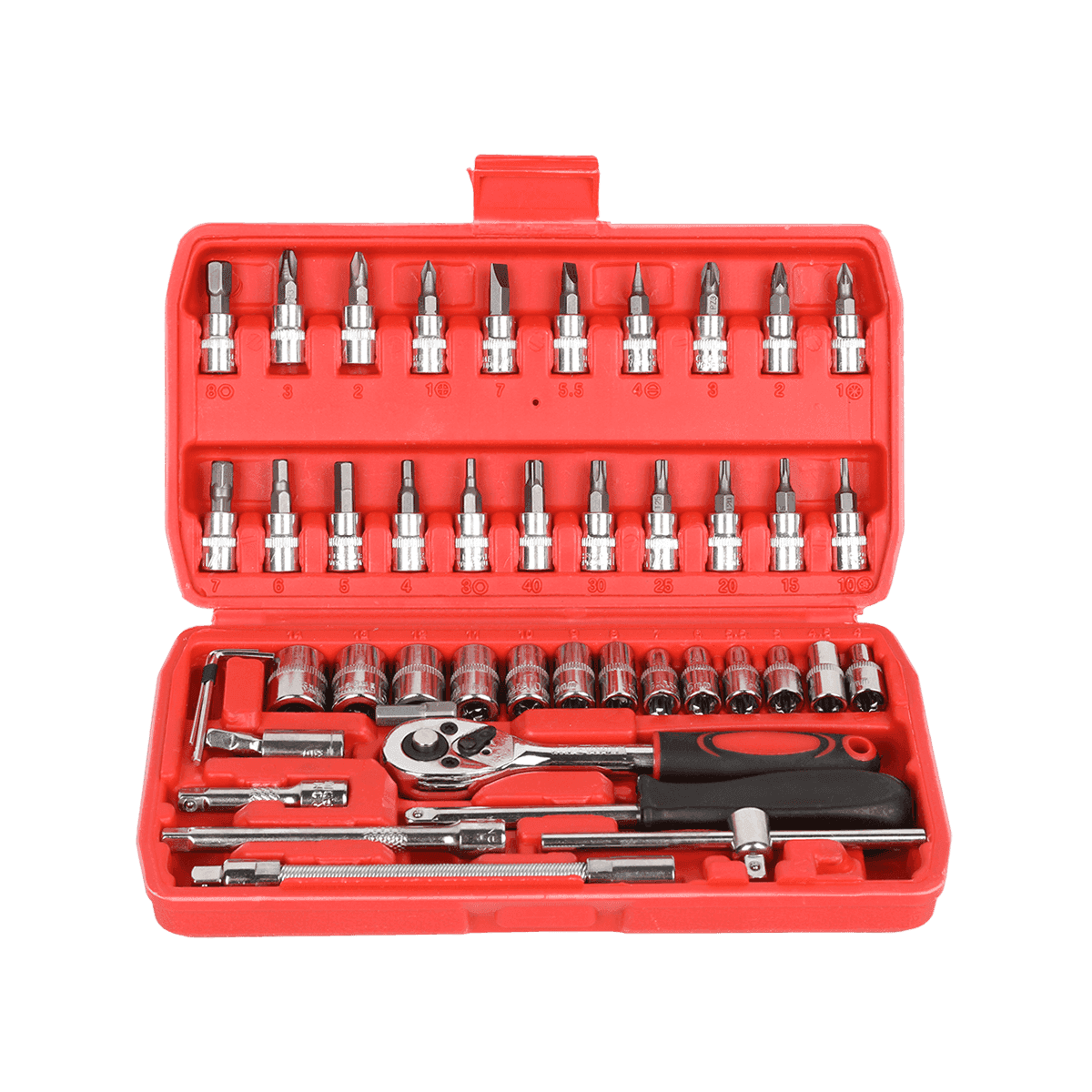 46 Uds 1/4 'dr Crv acero métrico reparación de automóviles caja de herramientas llave de vaso conjunto de herramientas con mango de trinquete