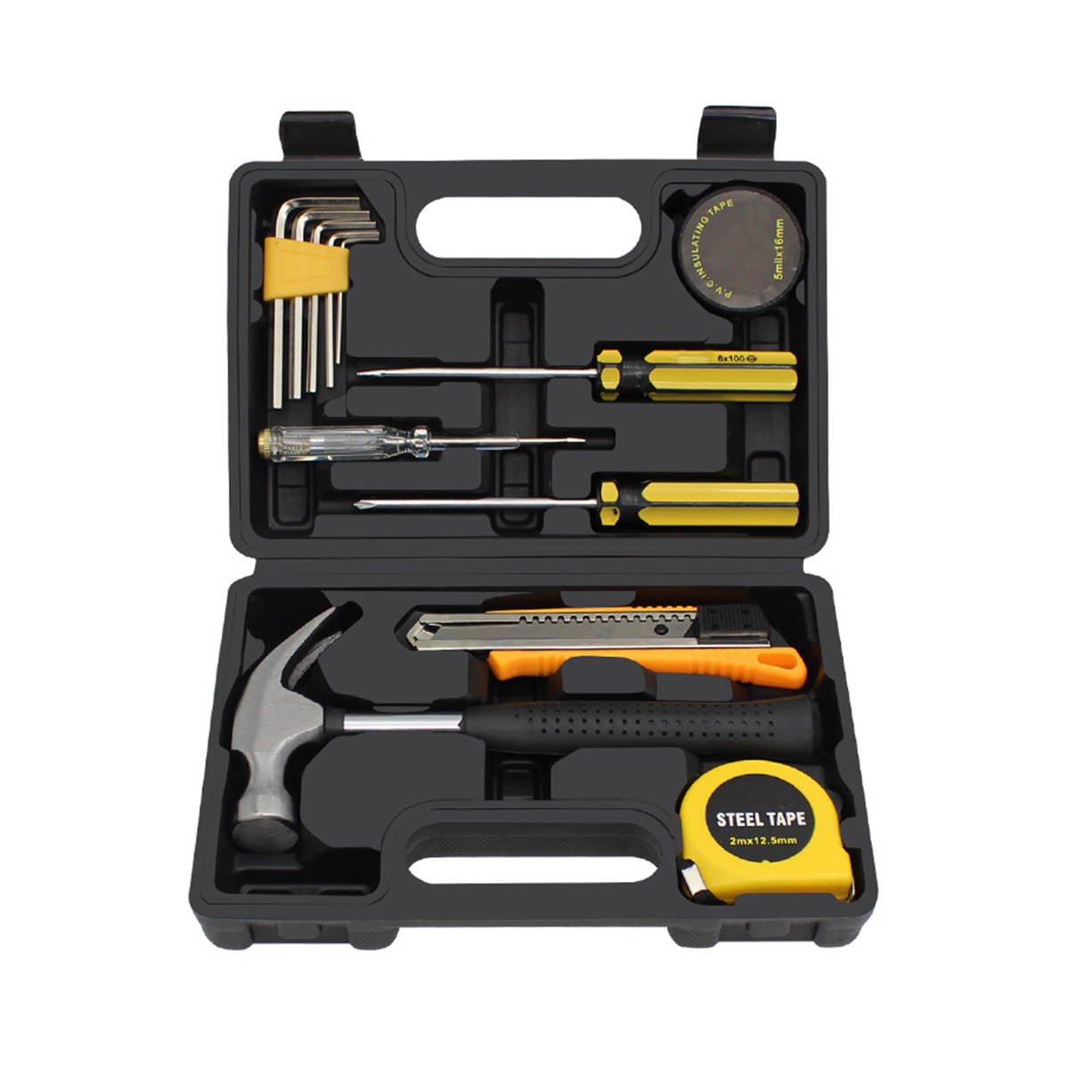 Juego de herramientas pequeñas para propietarios de viviendas, 12 Uds., Kit de herramientas manuales generales para el hogar con caja de herramientas de plástico, caja de almacenamiento
