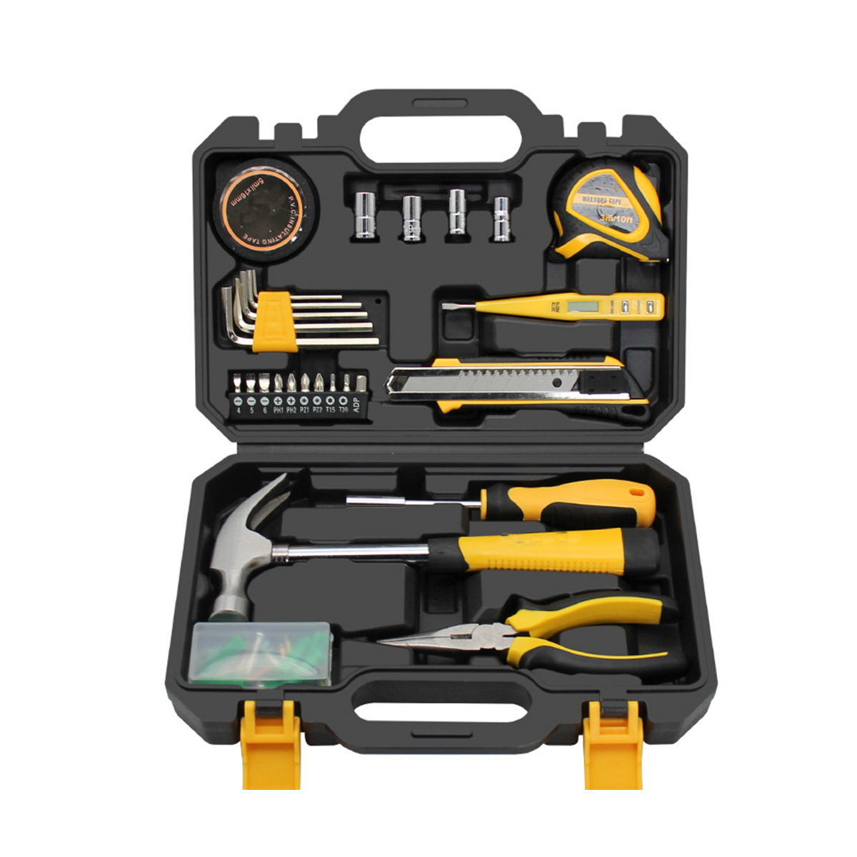 Caja de herramientas para el hogar de 28 uds, kit de herramientas multifunción de plástico resistente al agua para electricista